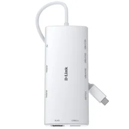 D-Link DUP-A01 Hub USB-C 10 en 1 con 2xHDMI 4K, Carga 100W PD, Ethernet Gigabit, Lector SD y Blanco